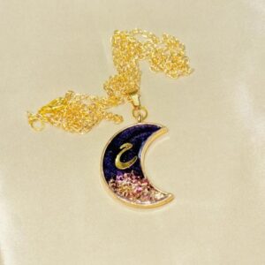 moon shaped pendant with personalized urdu initial