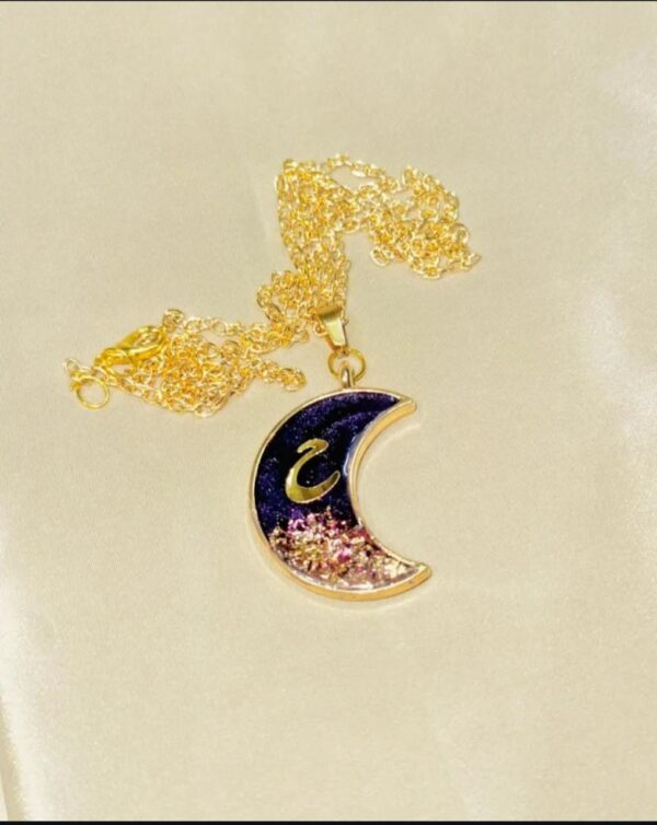 moon shaped pendant with personalized urdu initial