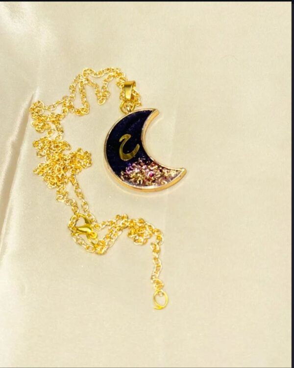 moon shaped pendant with personalized urdu initial